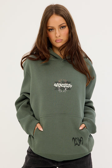 Neovision Scrawl Relaxed Hoodie Khaki Green