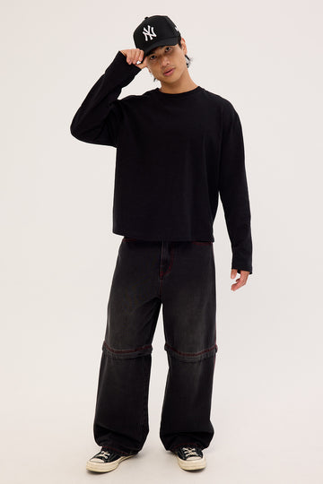 Neovision Krook Zip Off Behemoth Super Baggy Jean Dirty Washed Black