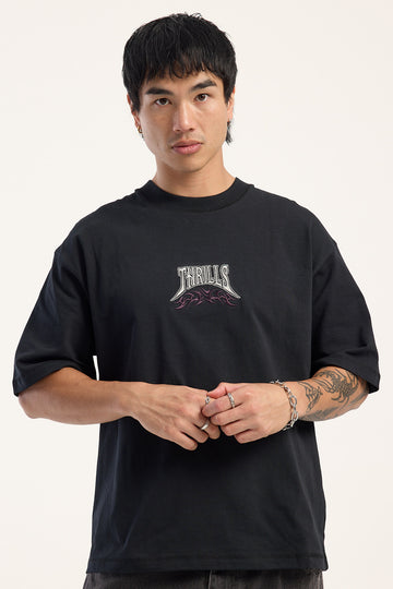 Thrills What We Believe Embro Oversize Box Crop Tee Washed Black