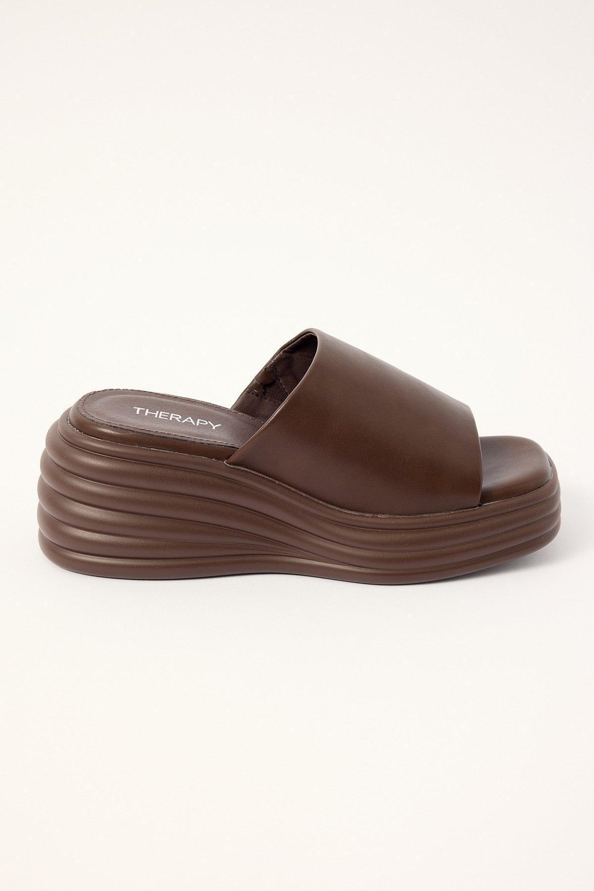Therapy Flaunt Wedge Slide Chocolate Smooth PU