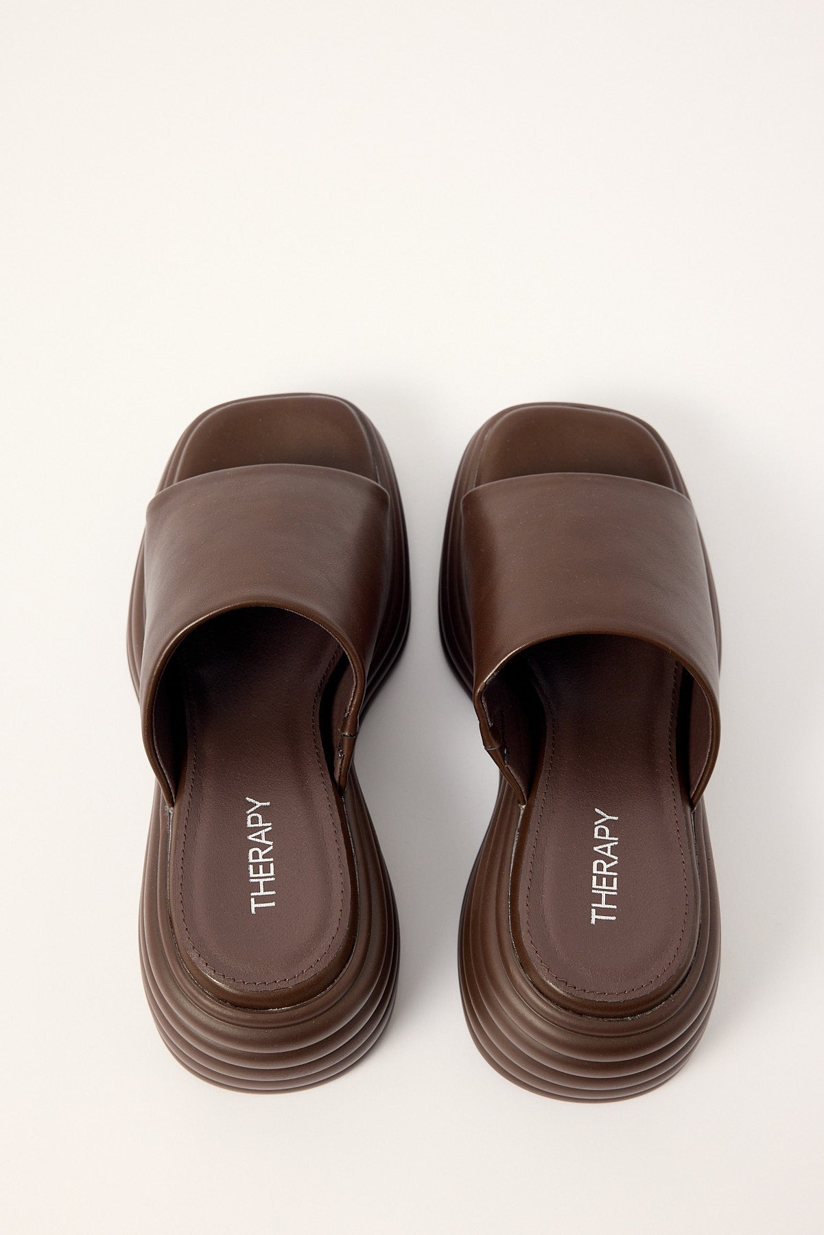 Therapy Flaunt Wedge Slide Chocolate Smooth PU