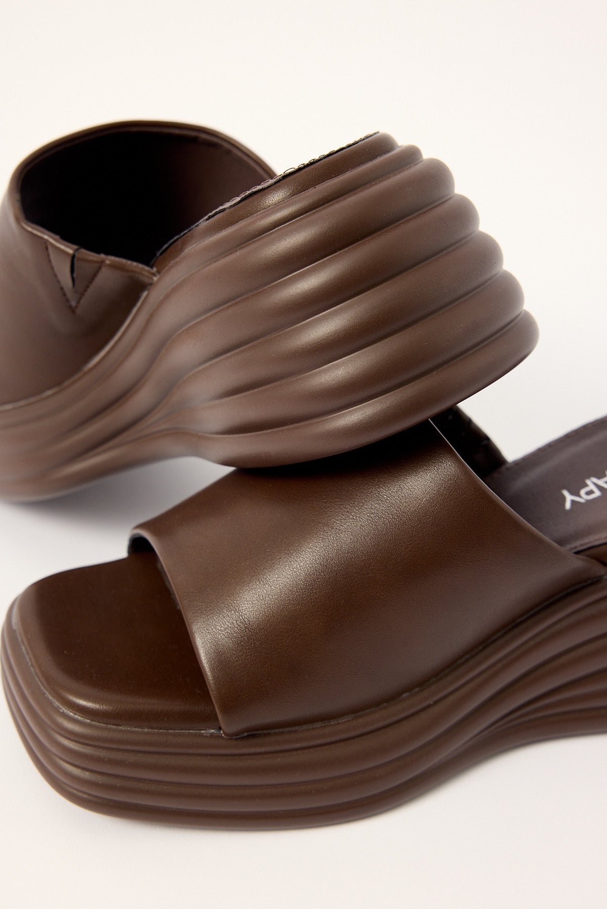 Therapy Flaunt Wedge Slide Chocolate Smooth PU