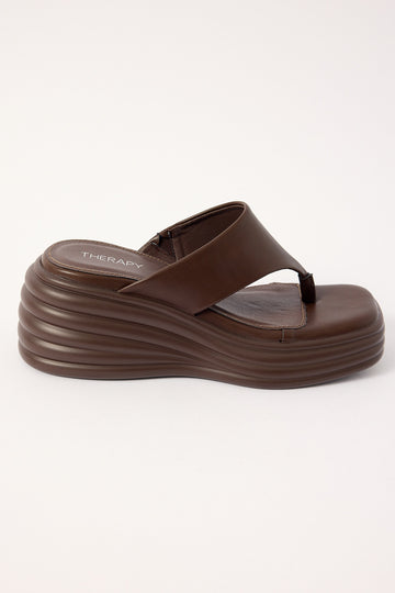 Therapy Frame Thong Wedge Slide Chocolate Smooth PU