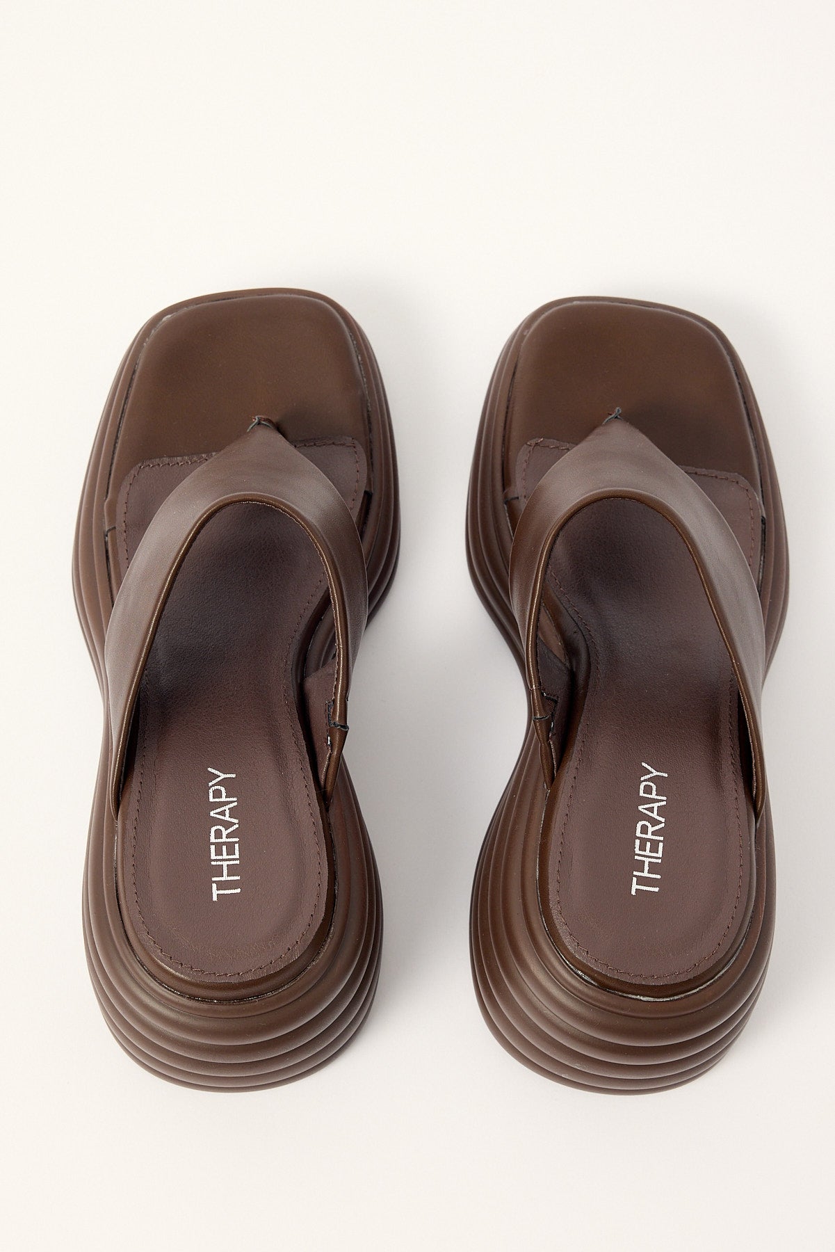 Therapy Frame Thong Wedge Slide Chocolate Smooth PU