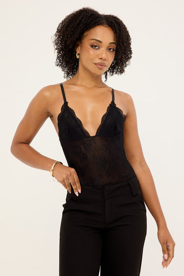 Luck + Trouble Lilia Lace Bodysuit Black