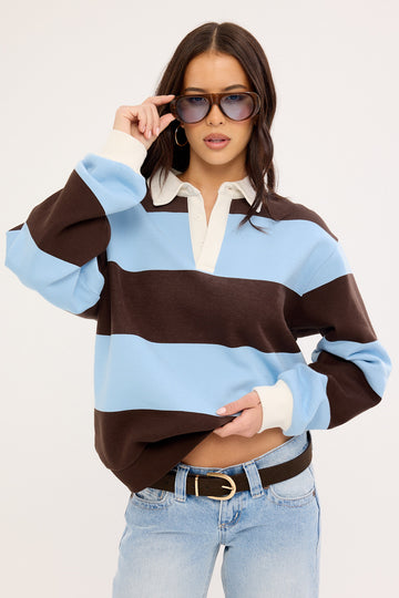 Luck + Trouble Kleo Fleece Rugby Brown Stripe