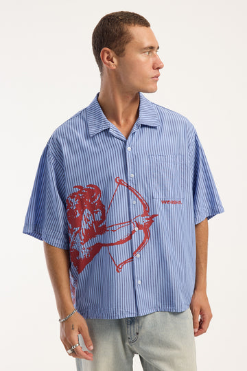 Worship Cherub Crop Box Short Sleeve Shirt Blue Stripe