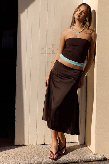 Motel Manyala Skirt SATIN DARK BROWN