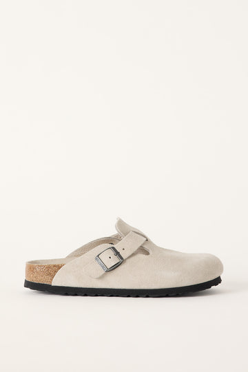 Birkenstock Womens Boston Suede Leather Soft Footbed Narrow Oyster Tonal