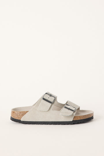 Birkenstock Womens Arizona Suede Leather Soft Footbed Narrow Oyster Tonal