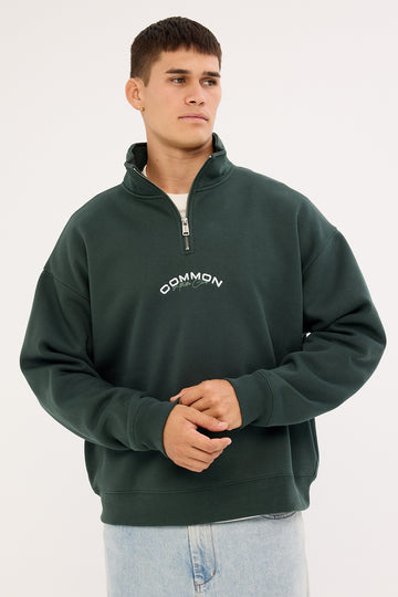 Common Need Stride Quarter Zip Sweater Dark Green