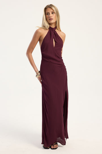Perfect Stranger Ember Halter Maxi Dress Plum