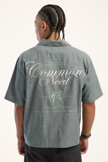 Common Need Relay Boxy Cropped Resort Shirt Dark Green Stripe