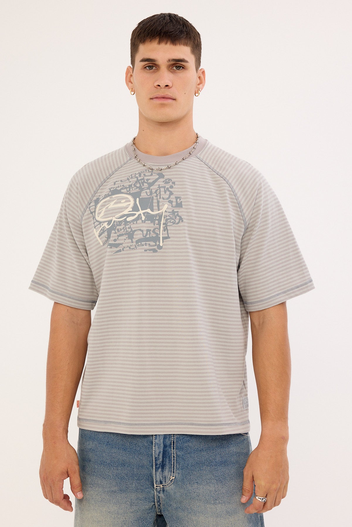 Rusty Riddle Rusty Riddle Me This Stripe Cropped Raglan Tee Stone Grey – Universal Store