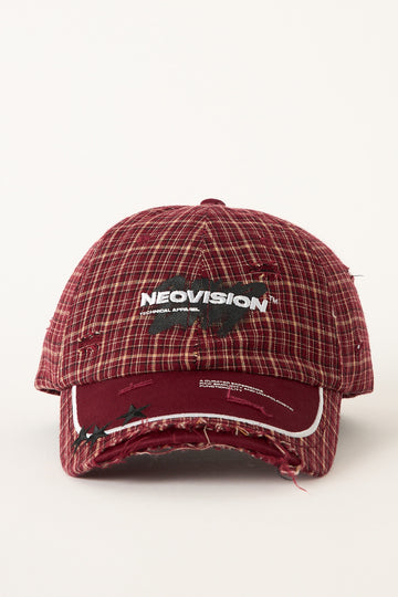 Neovision Torn Tartan Unstructured Dad Cap Burgundy