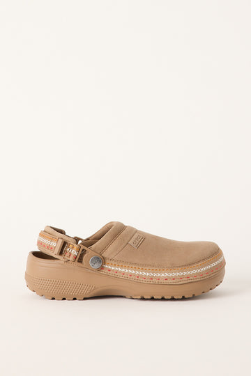 Crocs Womens Classic Crafted Suede Stitch Clog Sepia