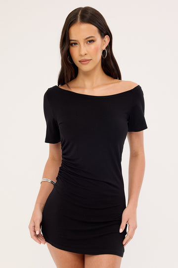 Rusty Sally Slouch Off Shoulder Dress Black
