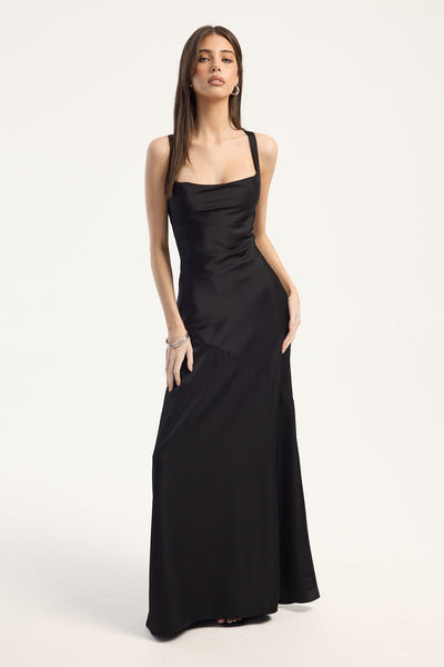 green emerald velvet dress La Salle Off Shoulder Mesh Maxi Dress Black– Selfie Leslie main image 1