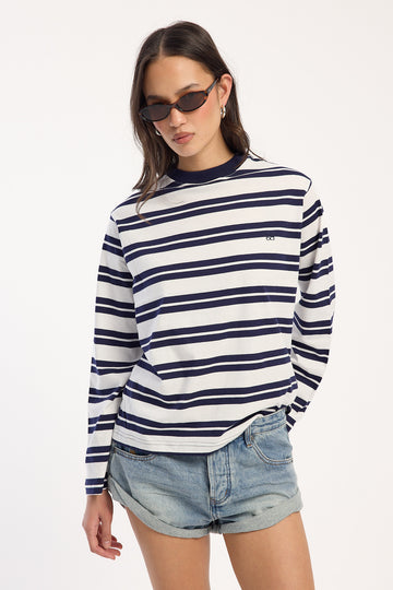 Perfect Stranger Campbell Stripe Long Sleeve T-shirt Navy Stripe