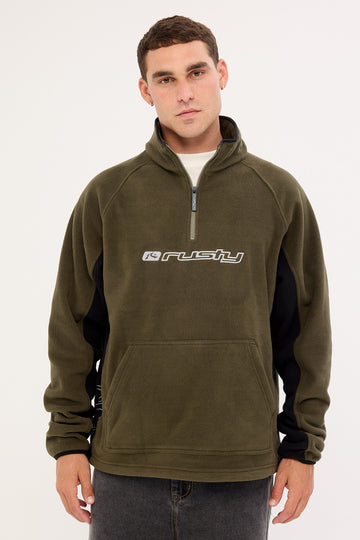 Rusty Blizzard Quarter Zip Polar Fleece Army Green