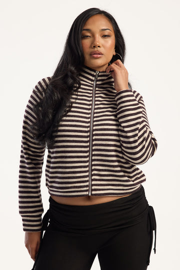 Lioness Bloom Knit Jacket Beige/Chocolate Stripe