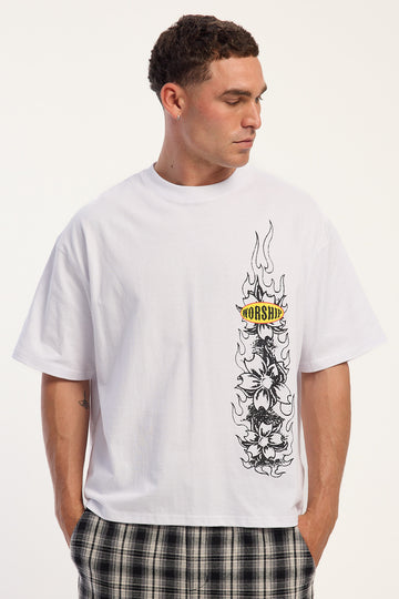 Worship Tropical Heat Box Crop Tee White