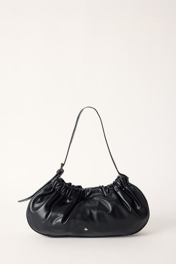 Peta + Jain Wrinkle Small Gathered Shoulder Bag Black PU