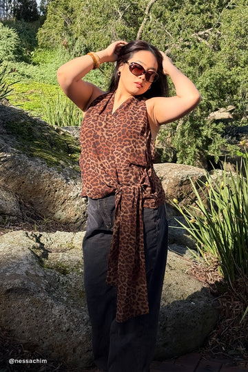 Luck + Trouble Sacha Leopard Halter Wrap Top Animal Print