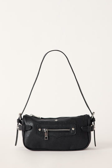 Peta + Jain Cardi Shoulder Bag Black Grain Silver