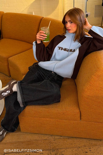 Thrills Repeat Panelled Raglan Zip Through Sherpa Placid Blue