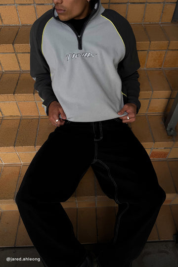 Thrills Outcast Panel Oversize Box Crop Quarter Zip Polar Fleece Glacier Grey