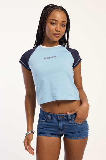 Rusty Bradley Mini Cap Sleeve Tee Retro Blue