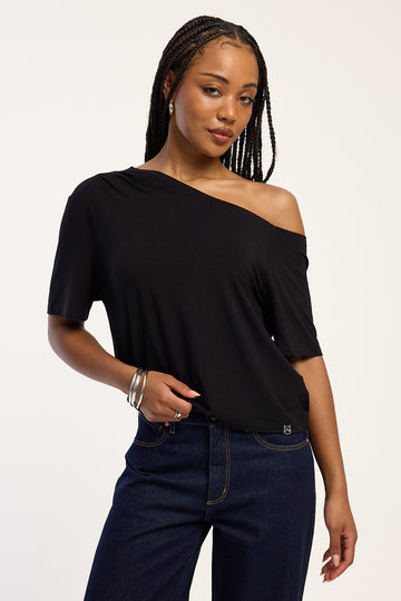 Rusty Sally Slouch Off Shoulder Tee Black