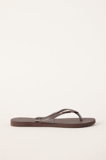 Havaianas Womens Slim Metal Logo Thong Dark Brown