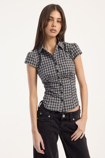 Lioness Mon Cheri Blouse Noir Plaid