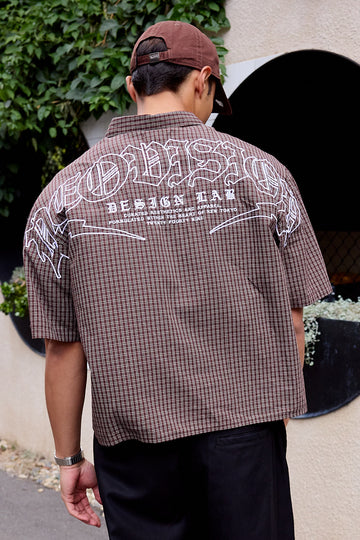 Neovision Corrode Oversize Check Cropped Shirt Brown