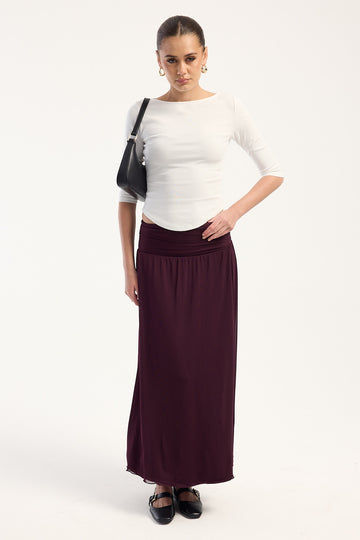 Luck + Trouble Millie Mesh Maxi Skirt Burgundy