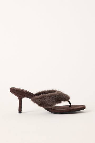 Therapy Pookie Thong Heel Chocolate Faux Fur
