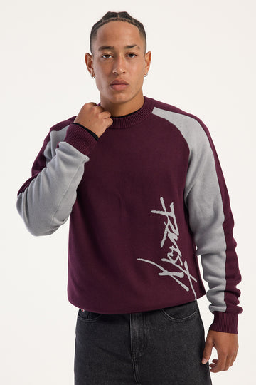 Rusty Roll Safe Boxy Knitted Crew Burgundy