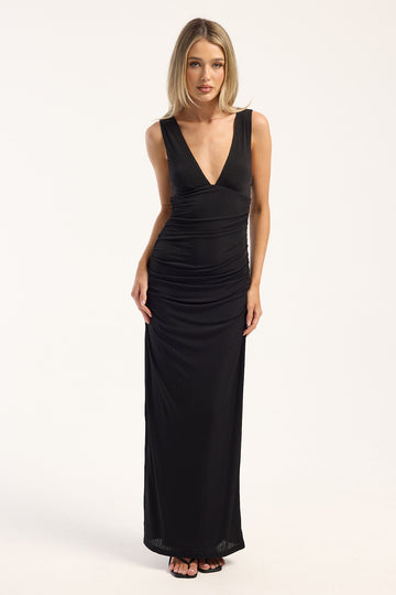 Luck + Trouble Gini Plisse Jersey Maxi Dress Black