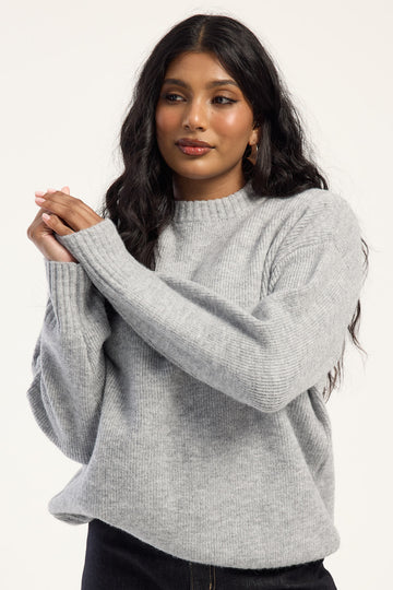 Luck + Trouble Leo Funnel Neck Knit Jumper Charcoal Marle