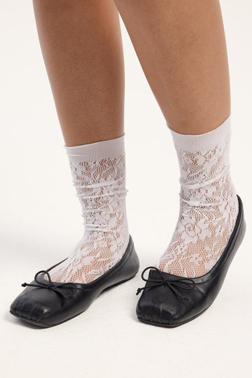 Token Lace Crew Socks White