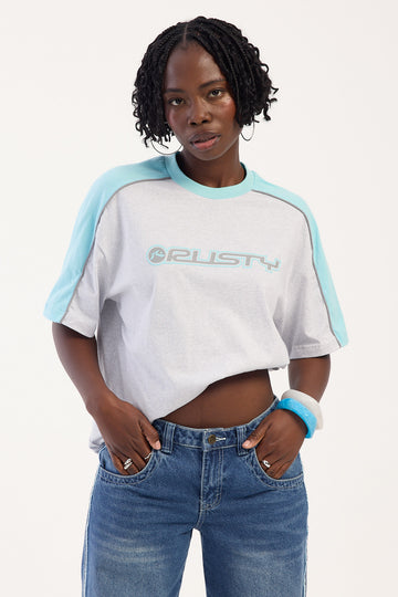 Rusty Timmy Target 220 Oversize Tee Ecru Marle/Aqua