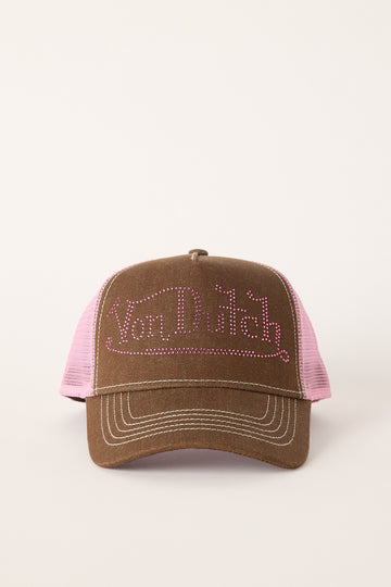 Von Dutch Von Dutch Diamonte Trucker Hat Brown/Pink