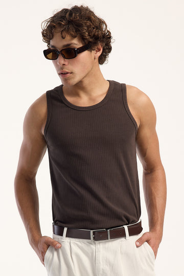 Common Need Avenue Scoop Neck Singlet Tank Coffee Brown