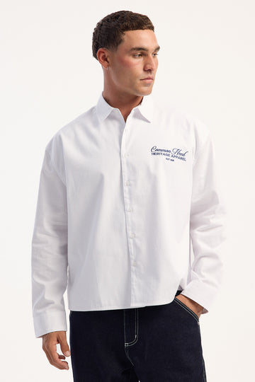 Common Need Royalty Boxy Long Sleeve Resort Shirt White