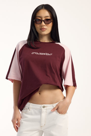 Rusty Klooney Oversized Tee Burgandy/Pink