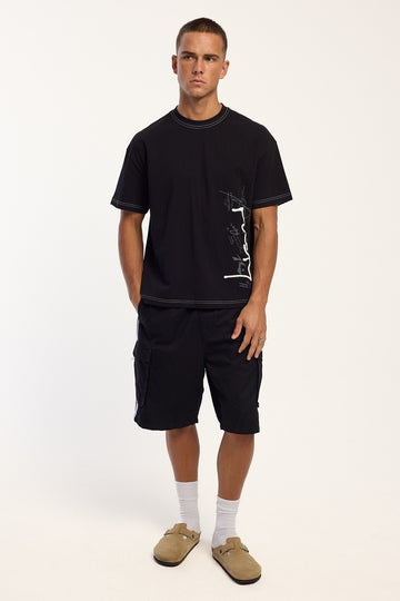 Rusty 8-Ball Elastic Cargo Short Black