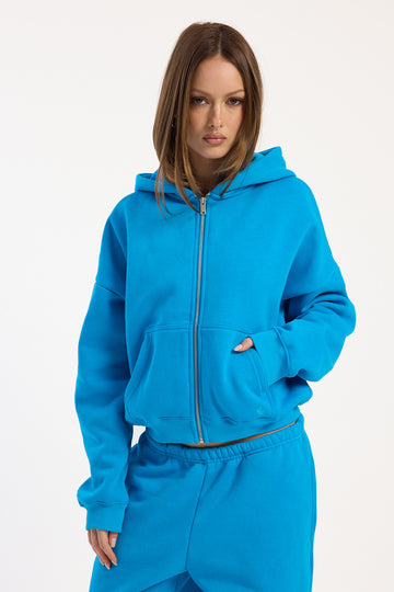Luck + Trouble Solara Fleece Relaxed Hoodie Marine Blue