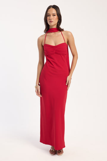 Perfect Stranger Luccia Scarf Maxi Dress Cherry Red